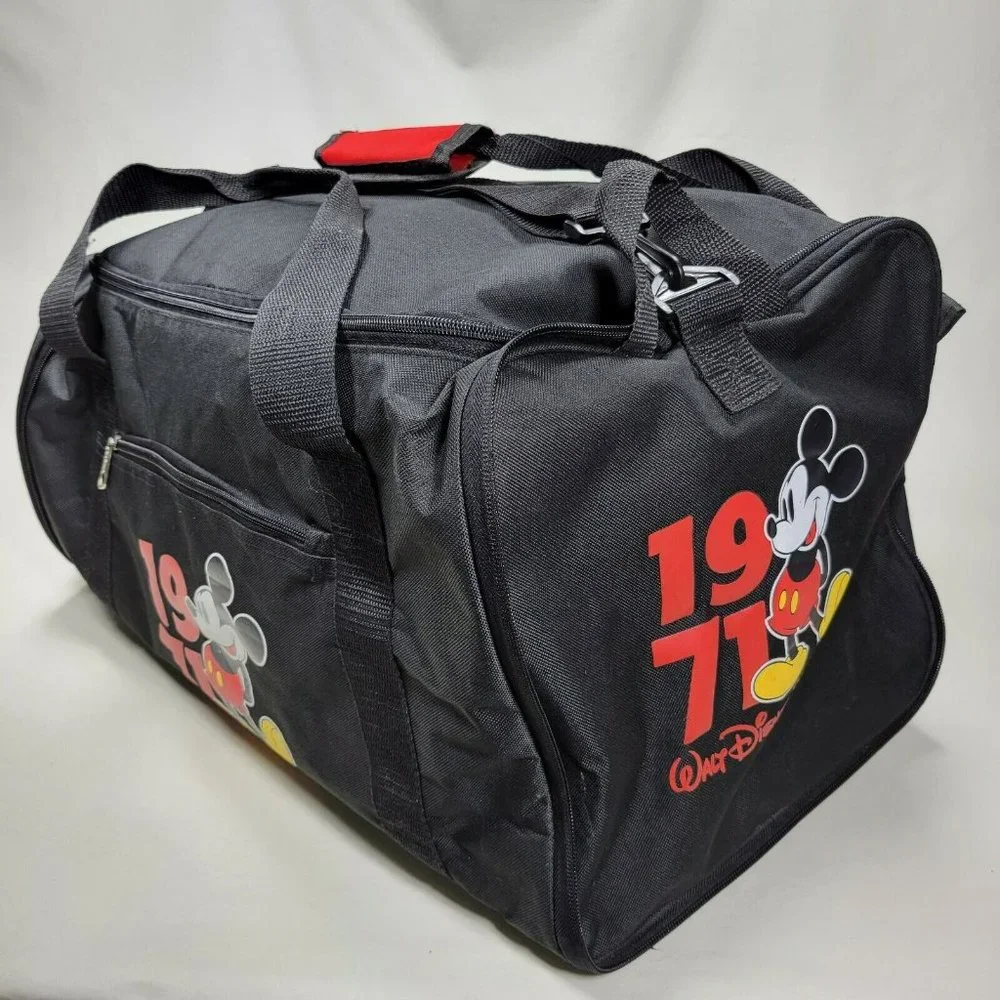 Walt Disney World 1971 Mickey Mouse Black Duffel Bag Travel Gym Tote Disney Park - Picture 2 of 11